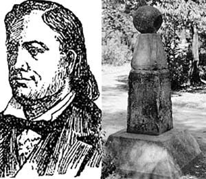 Инженер Симмс настолько всех увлек своей идеей, что ему после смерти даже поставили памятник в форме полой Земли (справа)
