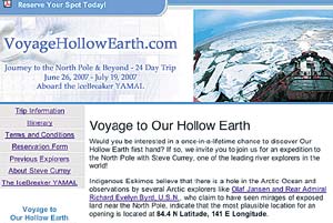 Интернет-сайт, приглашающий в экспедицию к центру планеты.
