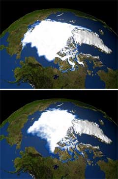 Так менялся ледовый покров Арктики в период с 1979 по 2002 гг. (по данным NASA)
